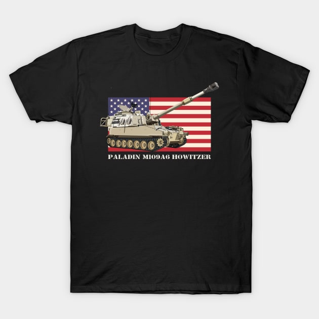 M109 A6 Paladin Howitzer Diagram American Flag Gifts T-Shirt by Battlefields